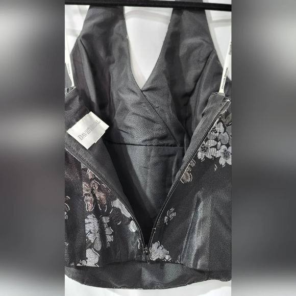 David's Bridal Formal Halter Top Size 12 Black Silver Shimmer Glam Floral - Picture 5 of 7